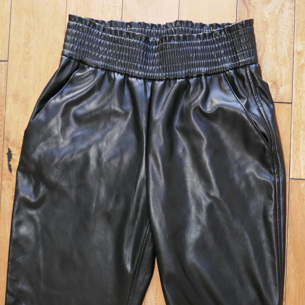 Joie Black Faux Vegan Leather Smocked Waist Kylie Pants Small NWT - Picture 4 of 4